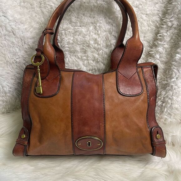 Fossil Reissue Satchel Handbag Vintage  Leather tan&brown antique tone Hardwares - Picture 2 of 16